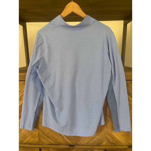 IBKUL Quarter Zip Pickleball Tennis Long Sleeve Shirt Blue White Gingham Large - Picture 5 of 7
